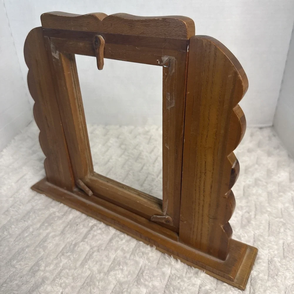 Authentic 1940s Signed Handcrafted Cedar Folk Art Picture Tabletop Frame Hearts